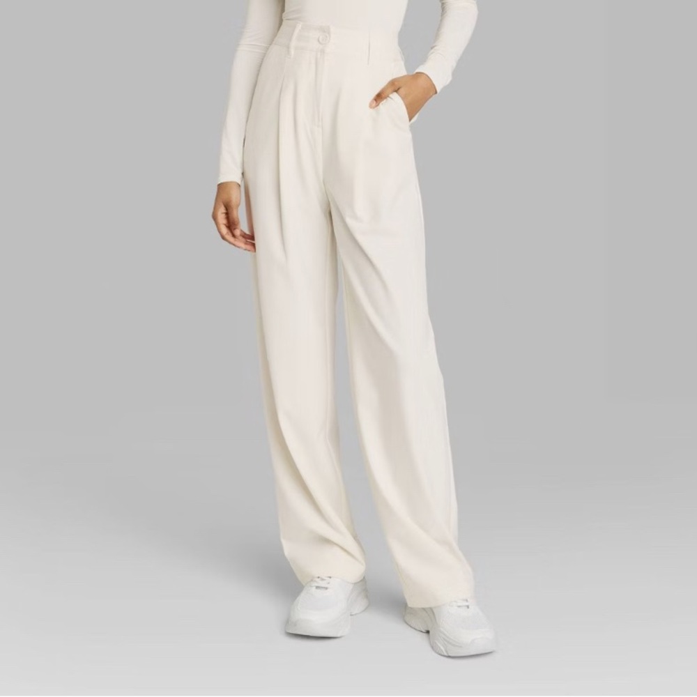Wild Fable High Rise Wide Leg Relaxed Fit Cream Trouser Pants Size 0